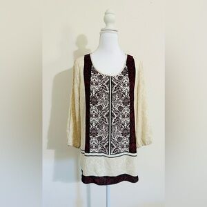 Cato Cream, Black and Burgundy Lace Accent Blouse/ Medium